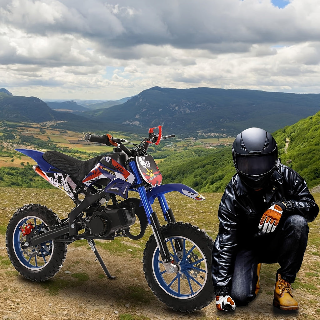 Gas Dirt Bike 49CC 2-stroke Off-road Vehicle, Mini Bike Gas Powered Motorcycle Off-road Race, Off-road Mini Motorcycle, Gas Off-road Motorcycle Go Kart, Gas Off-road Vehicle with A Load Capacity Of 300 Pounds Dirt Bike