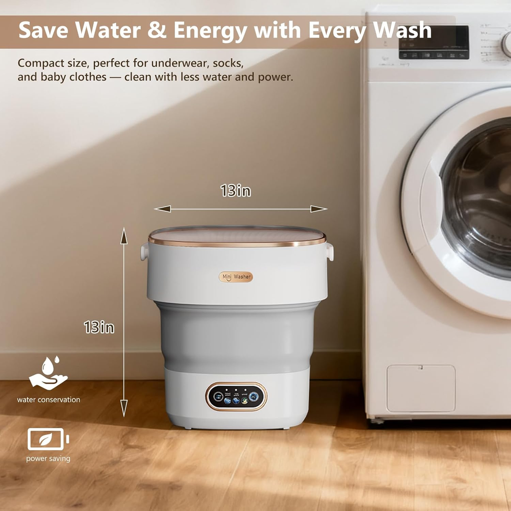 Mini Laundry Machine 16L — Foldable Portable Laundry Machine and Spinner for Baby Clothes, Underwear, Socks; Ideal for Travel, Dorms, Camping