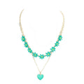 Enamel Heart Pendant Flower Link Double Layered Necklace