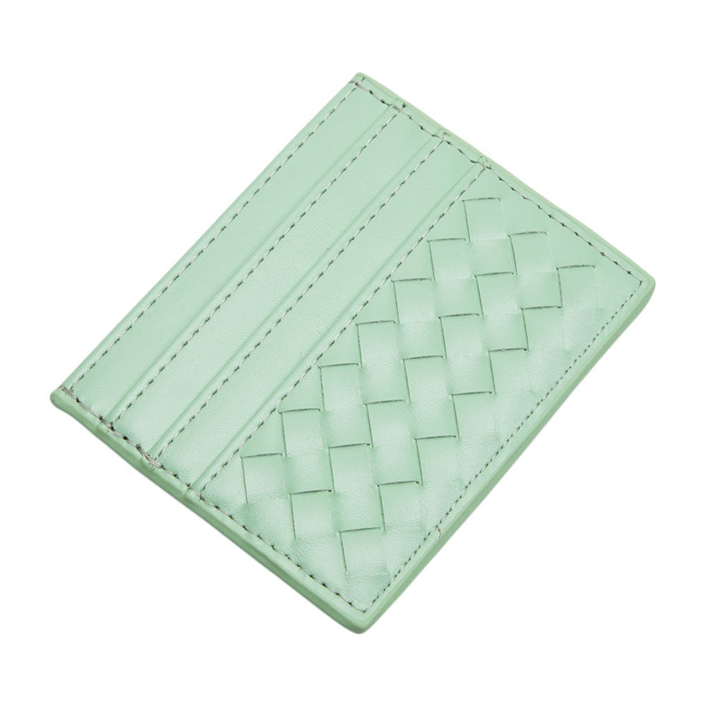 Faux Leather Basket Weave Card Holder Wallet