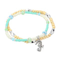 2PCS - Seahorse Charm Wood Seed Beaded Stretch Bracelets