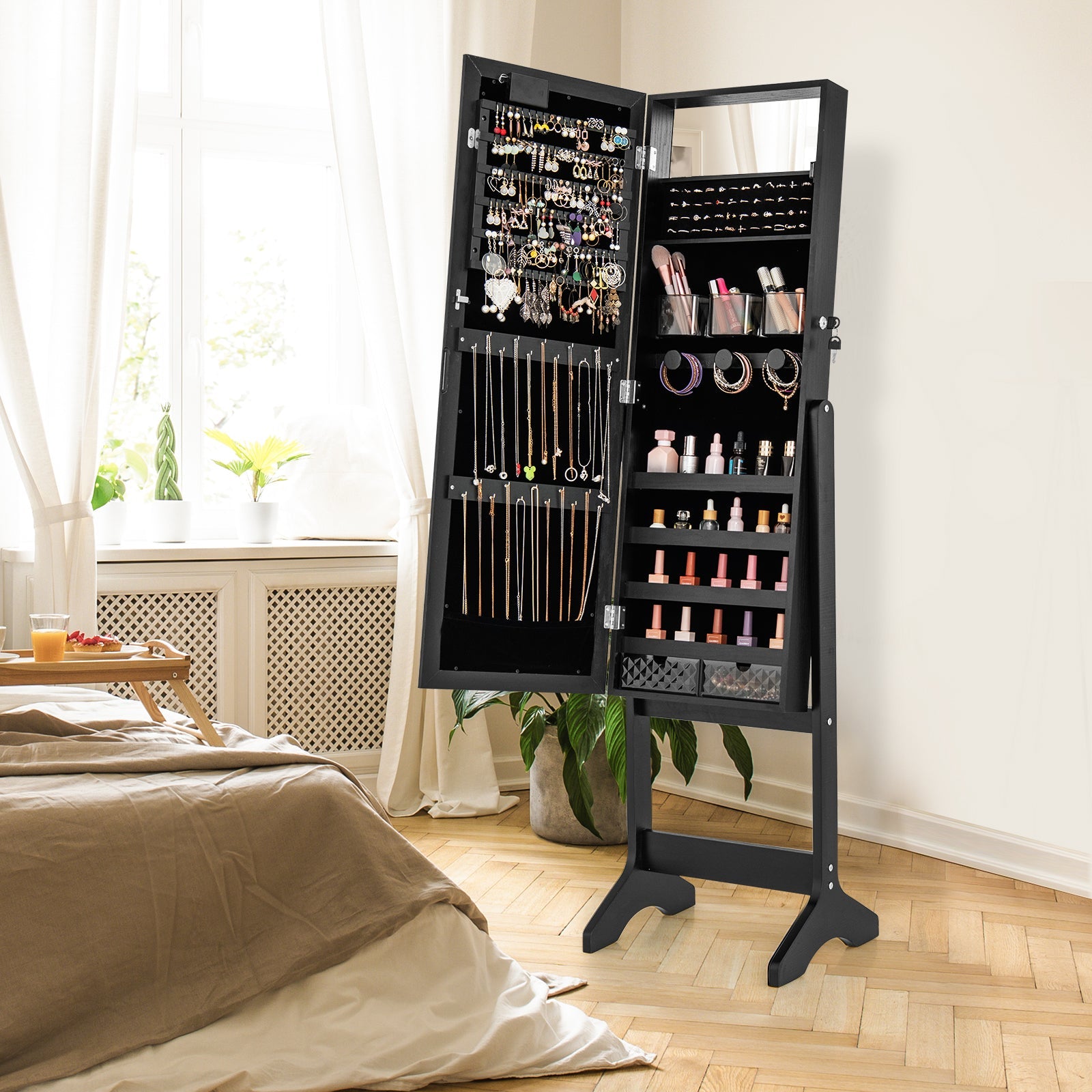 Mirror Jewelry Cabinet with 20 Warm Lights and 4 Tilt Angles