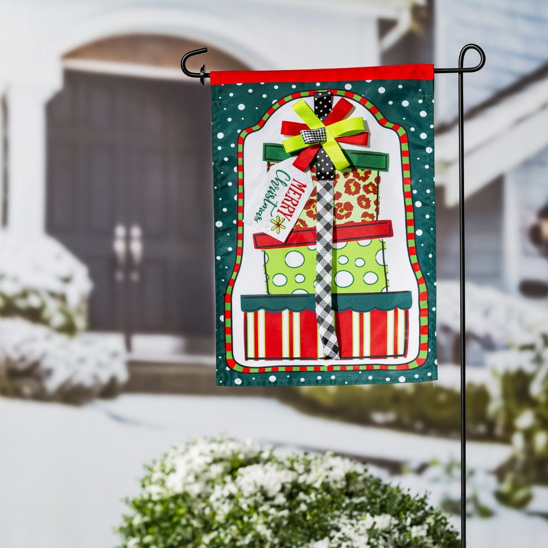 Mixed Print Presents Christmas Garden Flag 2 Sided Applique