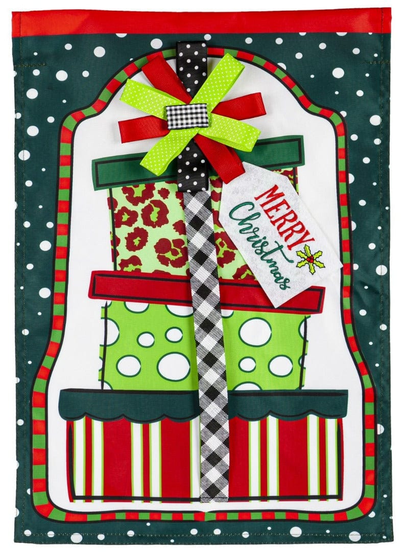 Mixed Print Presents Christmas Garden Flag 2 Sided Applique
