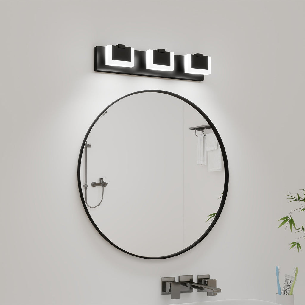LED Vanity Light Up & Down | 3/4/5/6-Light Dimmable Bathroom Wall Sconce with Frosted Acrylic Shade — Matte Black, 6000K, 18W