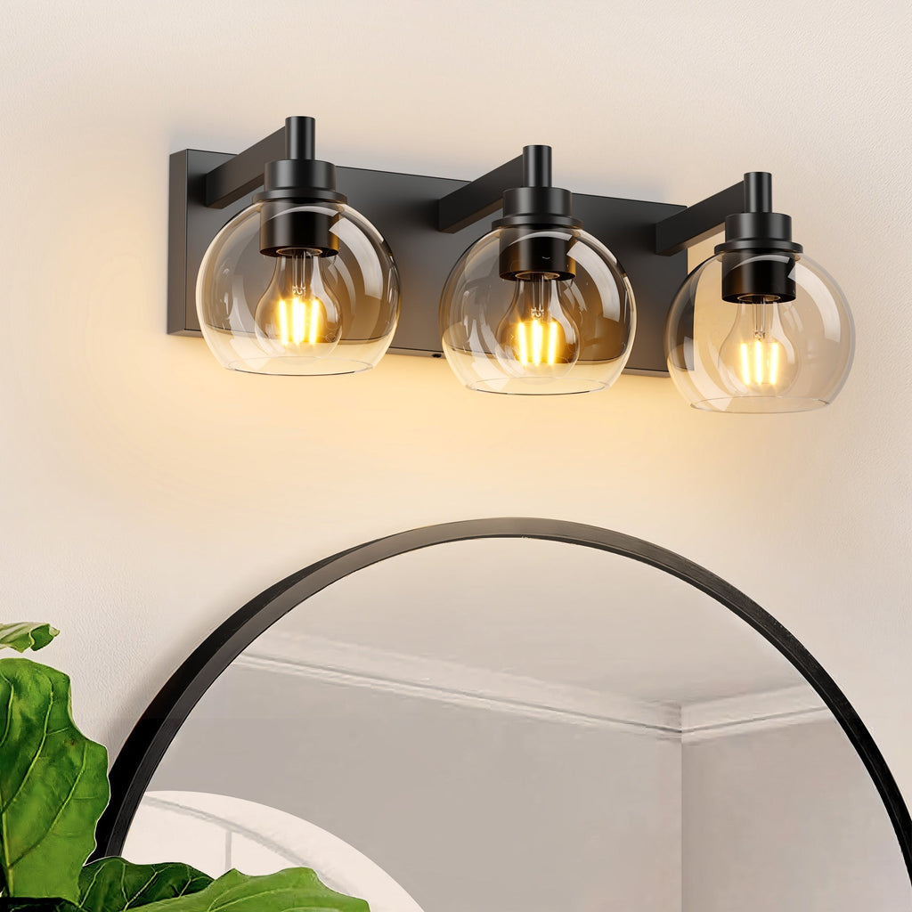 Matte Black Vanity Light | 3/4/5/6-Light Bathroom Wall Sconce with Clear Glass Shades & E26 Socket — Water-Resistant, Up or Down Mount