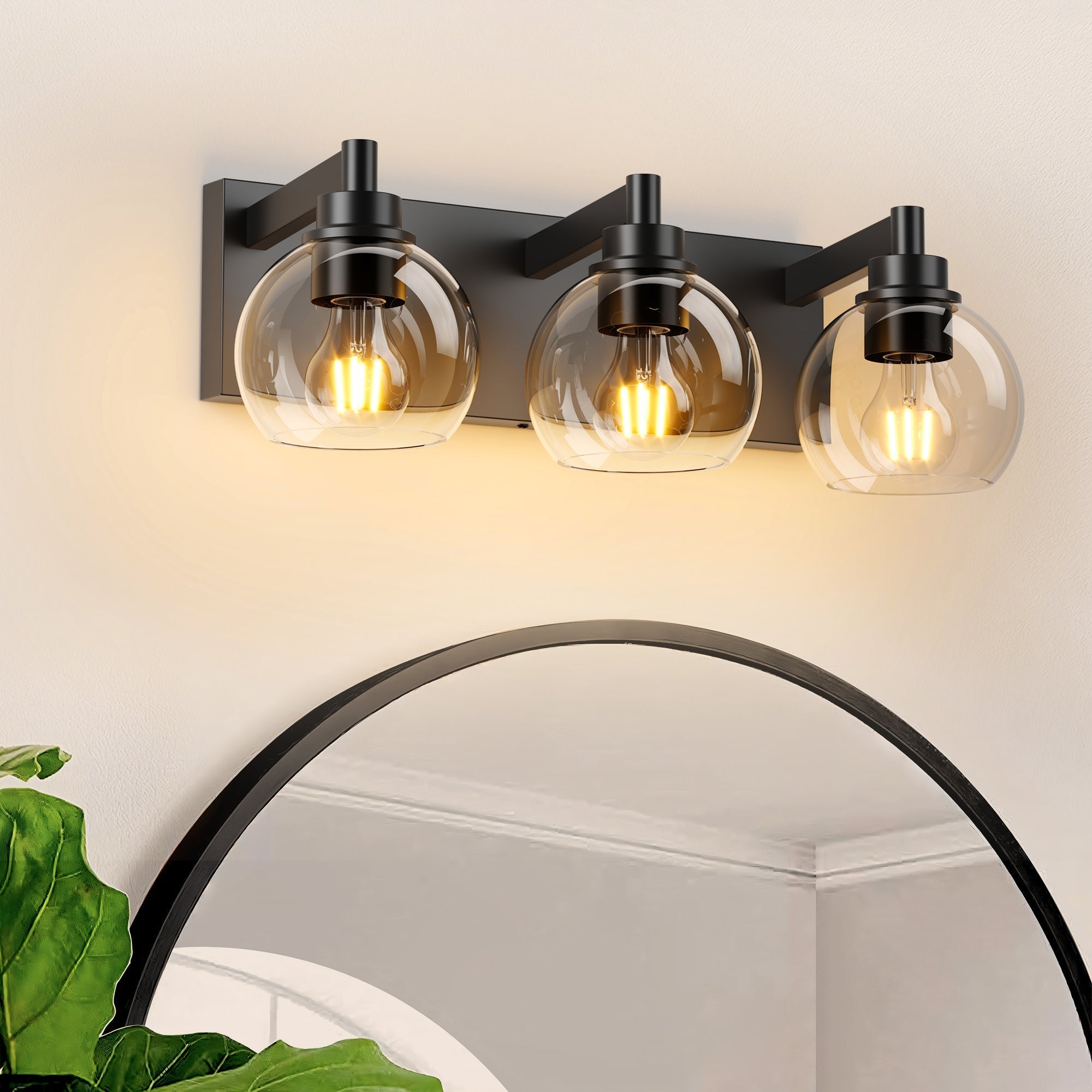 Matte Black Vanity Light | 3/4/5/6-Light Bathroom Wall Sconce with Clear Glass Shades & E26 Socket — Water-Resistant, Up or Down Mount