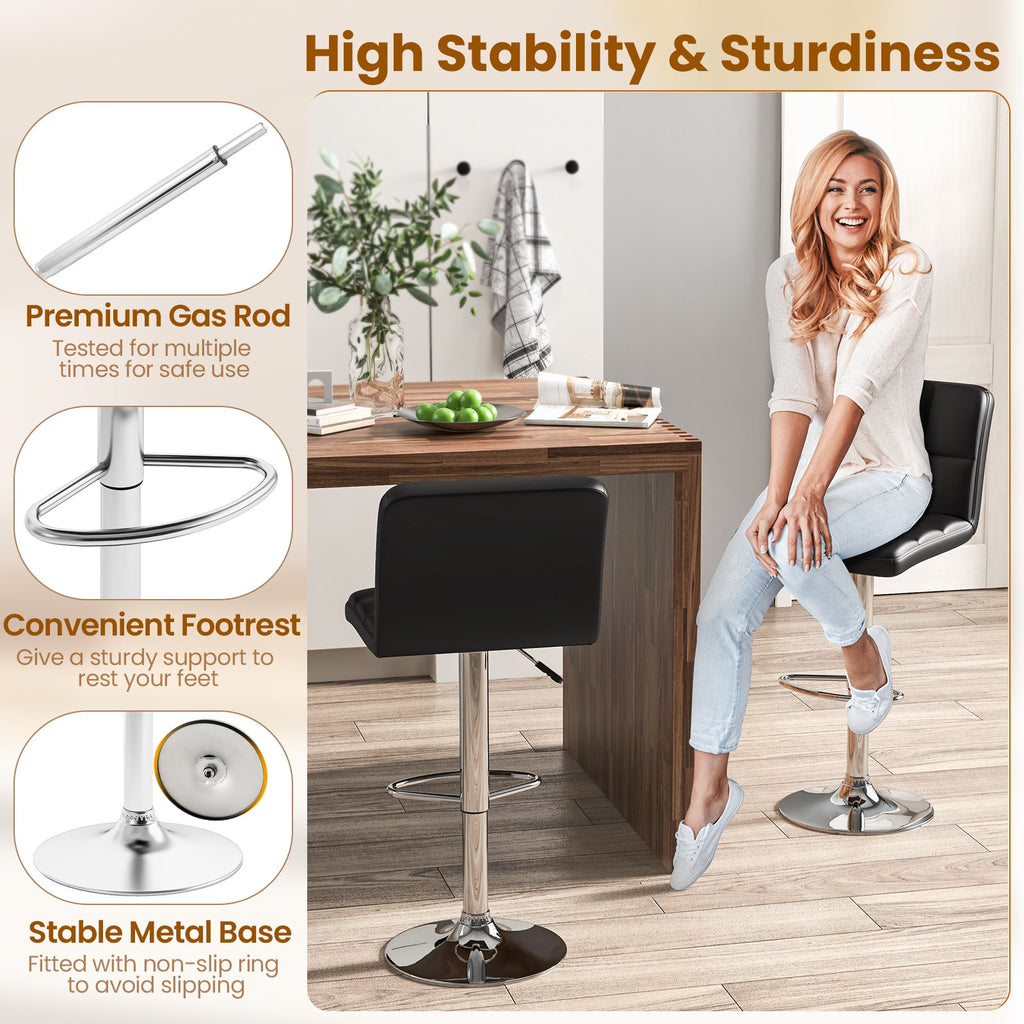 Modern Bat Stools Set of 2 with Back and Heavy-duty Metal Base and Footrest