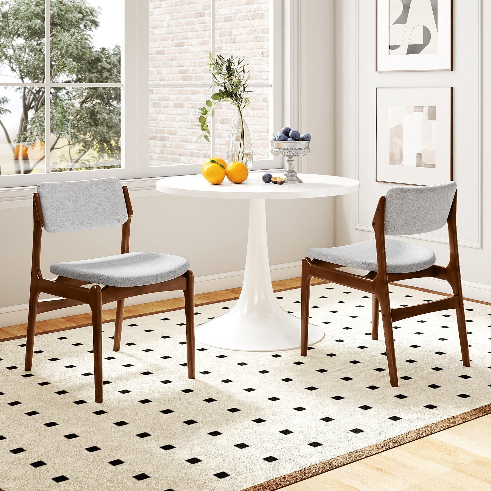 Modern Padded Dining Chairs with Rubber Wood Legs Set of 2-Brown