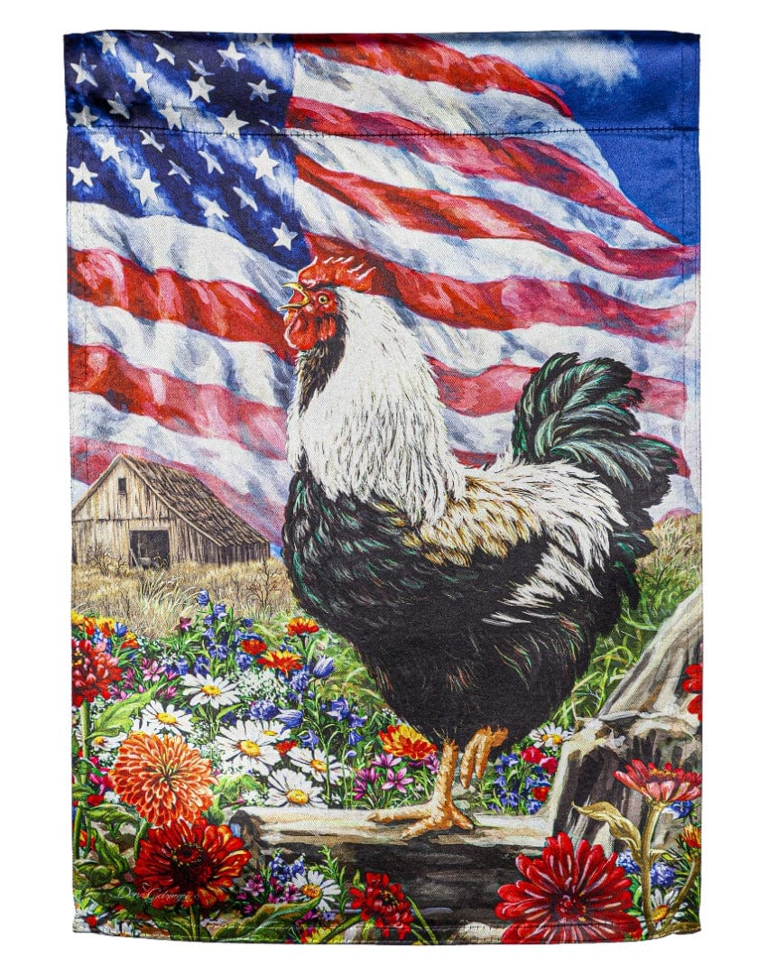 Morning In America Patriotic Garden Flag 2 Sided Rooster