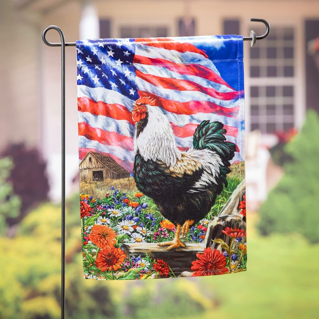 Morning In America Patriotic Garden Flag 2 Sided Rooster
