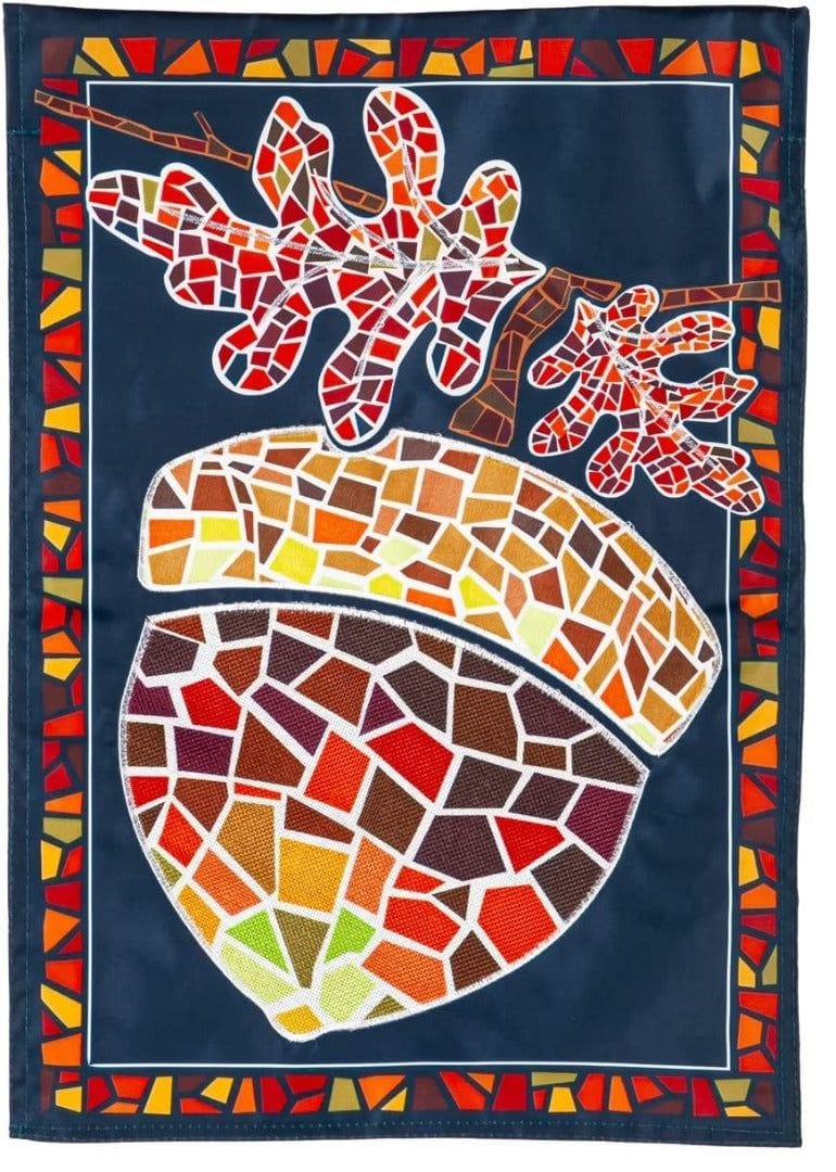Mosaic Acorn Garden Flag 2 Sided Applique Fall