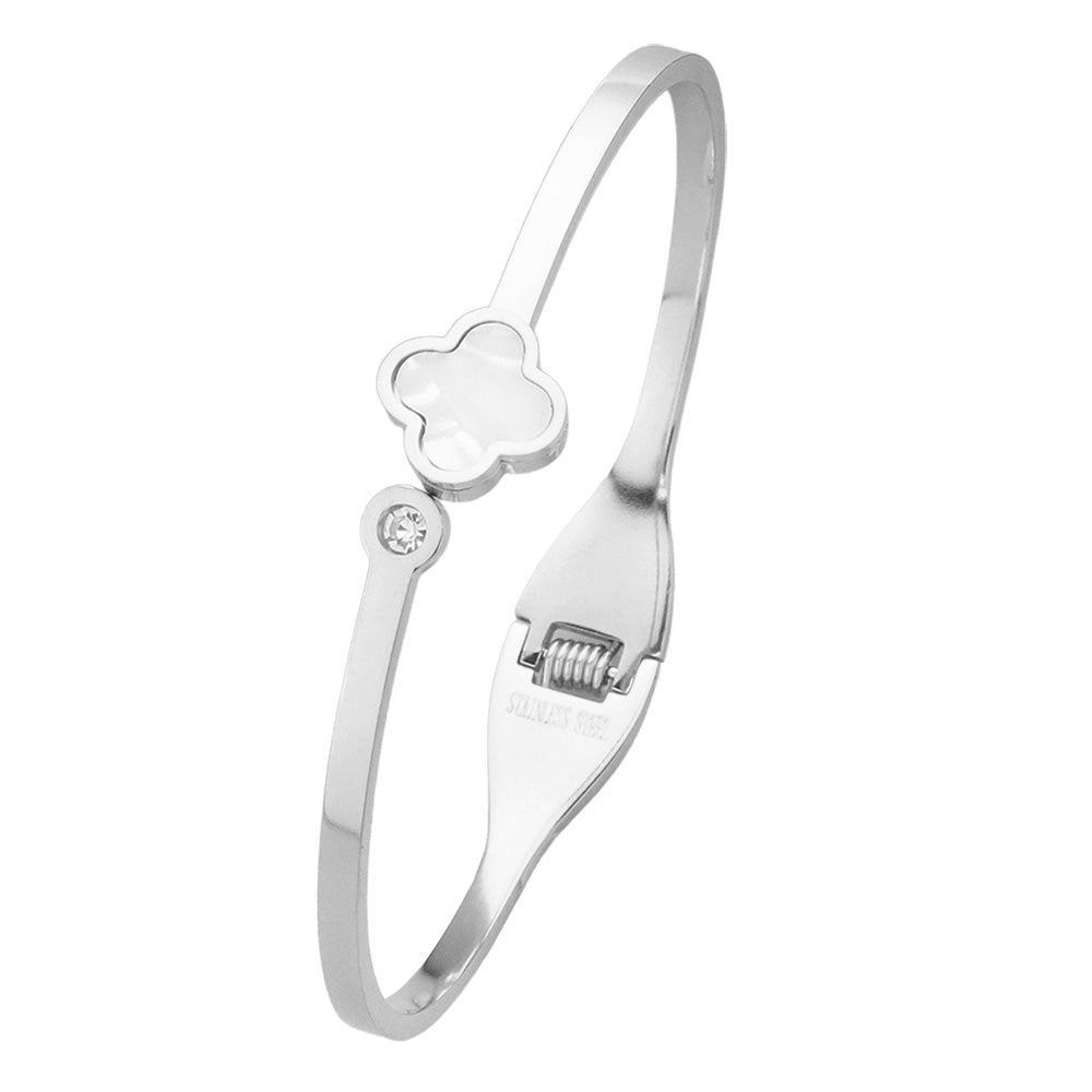 Quatrefoil Pointed Stainless Steel Hinged Bangle Bracelet