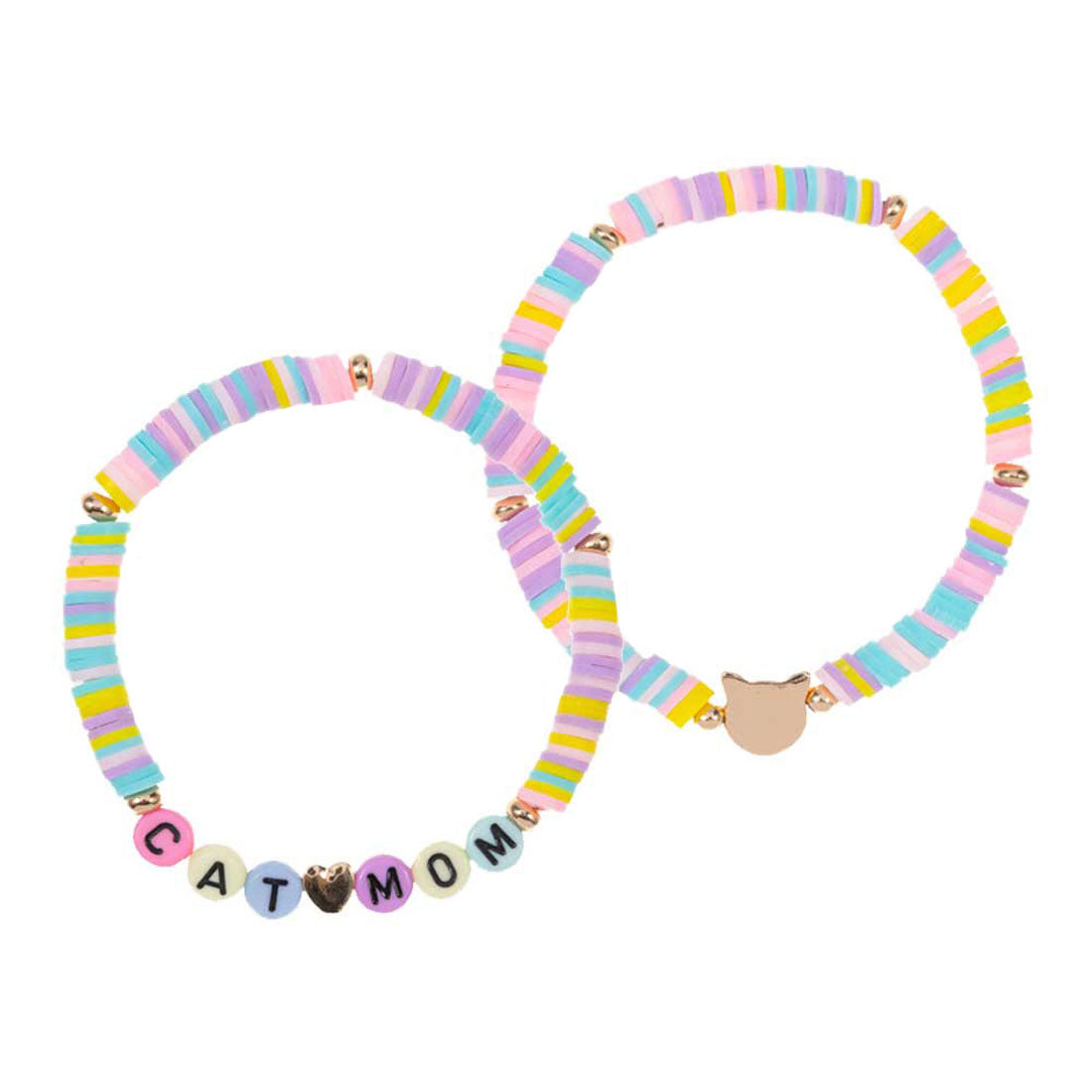 2PCS Cat Mom Heishi Beaded Stretch Bracelets