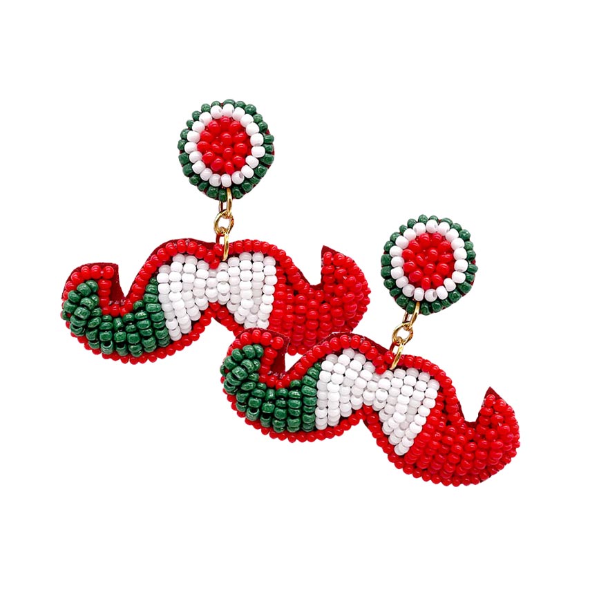 Felt Back Seed Beaded Mustache Dangle Earrings