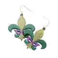 Mardi Gras Glittered Resin Fleur de Lis Mask Earrings