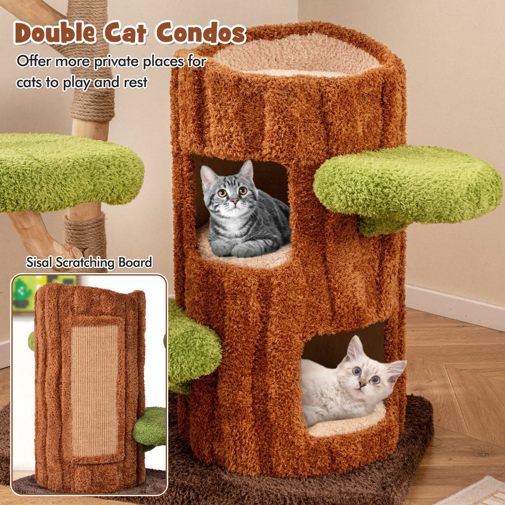 Multi-level Cat Tree with Double Decker Cat House and Sisal Panel-Brown