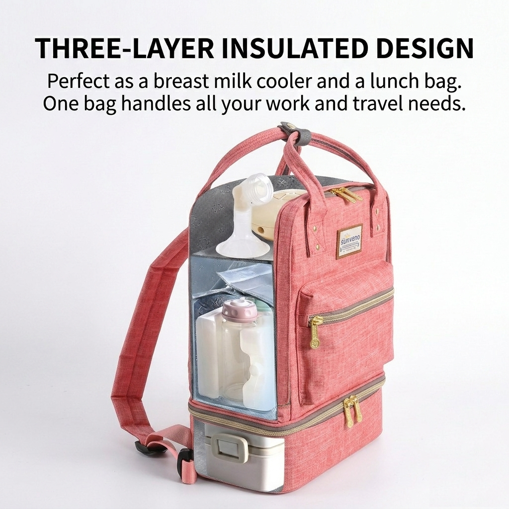 Double Layer Breast Milk Cooler Bag & Nursing Backpack