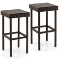 2 Pieces Patio Rattan Wicker Bar Stool Chairs-Brown