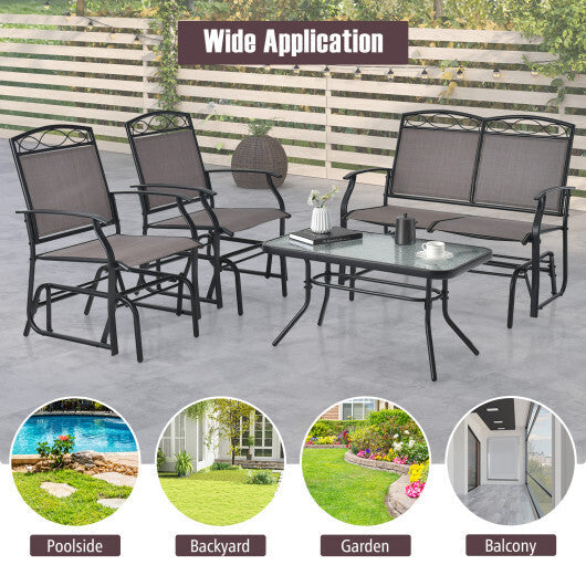 Set of 2 Outdoor Metal Glider Armchairs with Weather-resistant Fabric