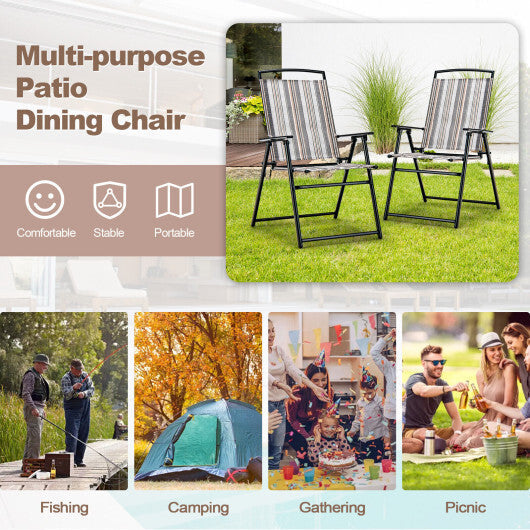 Set of 2 Patio Folding Sling Chairs Space-saving Dining Chair-Gray