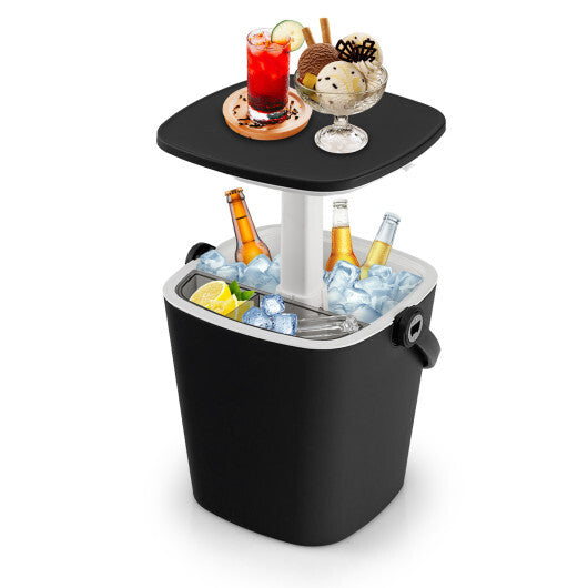 3-in-1 Portable Cooler Bar Table with Bottle Opener and Lift Top Lid for Camping Poolside-Blue