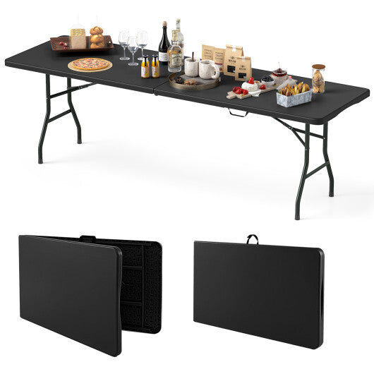 8 ft Portable Folding Table 350 LBS Fold-in-Half Table with HDPE Tabletop-White