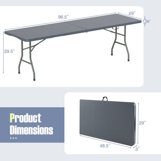 8 ft Portable Folding Table 350 LBS Fold-in-Half Table with HDPE Tabletop-White