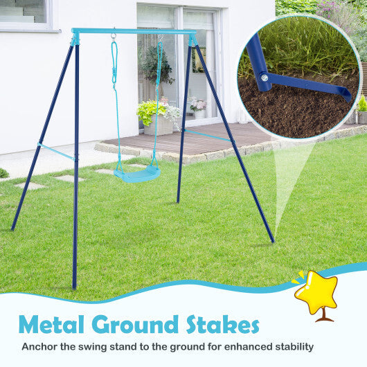 Outdoor Heavy Duty Metal Toddler Swing Set with Stand-Orange