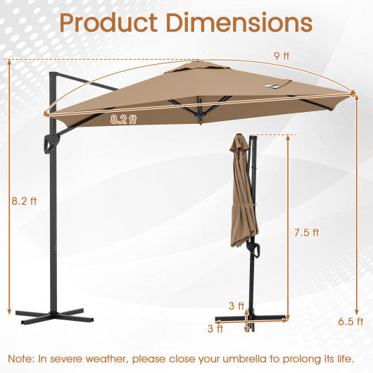 9 FT Cantilever Patio Umbrella with Vented Top and Sun-Protective Canopy-Beige
