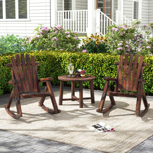 Outdoor Adirondack Rocking Chair for Adults Solid Wood Porch Rocker-Brown