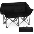 Double Camping Chair with Cup Holders Glass Racks and Mesh Pockets-Black