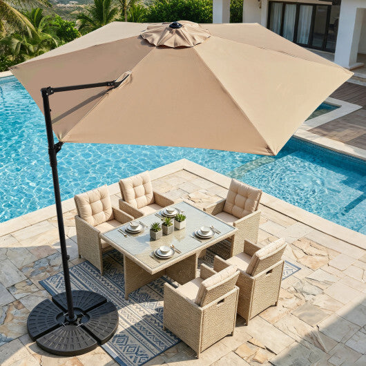 10 FT Cantilever Patio Umbrella with 360 Rotation for Garden-Tan