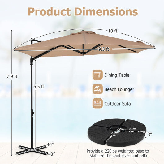 10 FT Cantilever Patio Umbrella with 360 Rotation for Garden-Tan