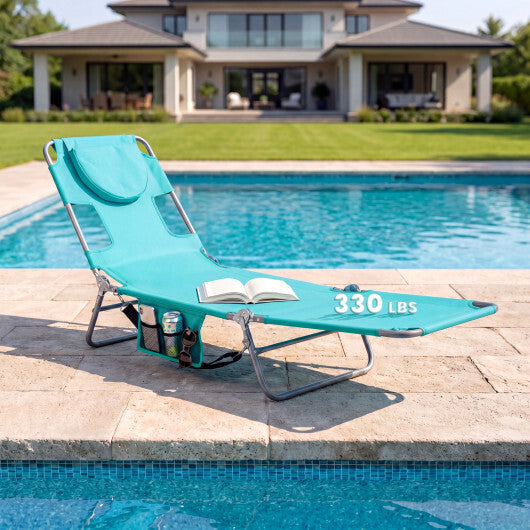 Folding Beach Lounge Chair with Adjustable Backrest for Lawn-Gray