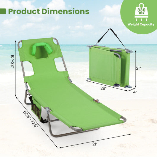 Folding Beach Lounge Chair with Adjustable Backrest for Lawn-Gray