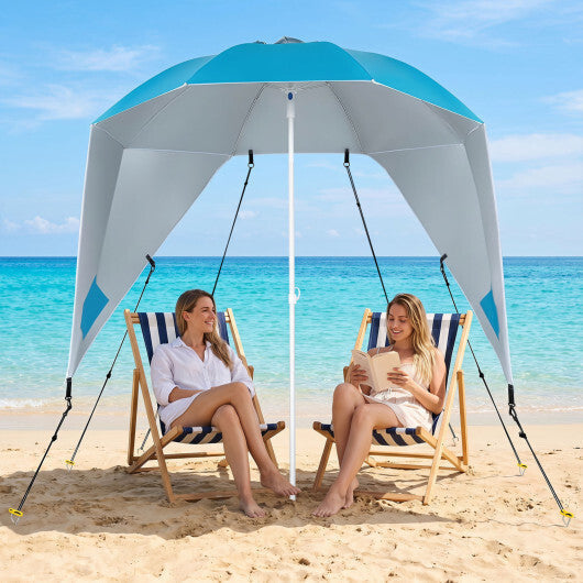 2-in-1 Beach Shelter Umbrella UPF 50+ with Side Panels for Camping Picnic-Turquoise