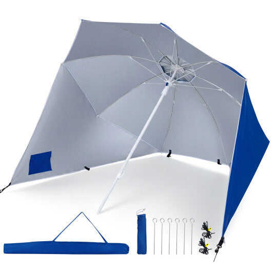 2-in-1 Beach Shelter Umbrella UPF 50+ with Side Panels for Camping Picnic-Turquoise