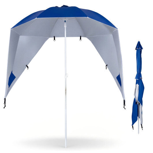 2-in-1 Beach Shelter Umbrella UPF 50+ with Side Panels for Camping Picnic-Turquoise