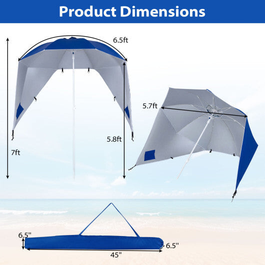 2-in-1 Beach Shelter Umbrella UPF 50+ with Side Panels for Camping Picnic-Turquoise