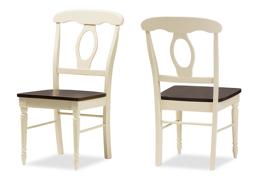 Baxton Studio Napoleon French Country Cottage Buttermilk and "Cherry" Brown Finishing Wood Dining Chair