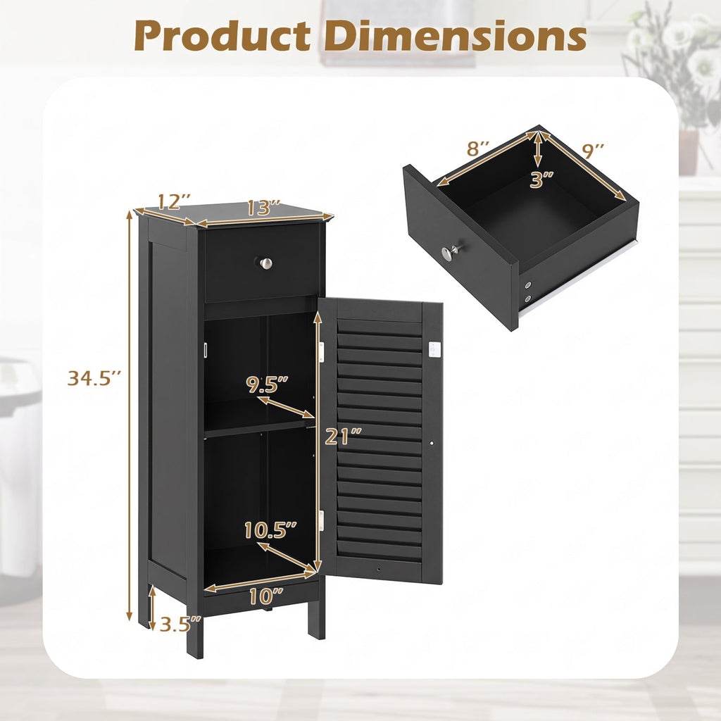 Narrow Bathroom Storage Cabinet with Adjustable Shelf & Drawer