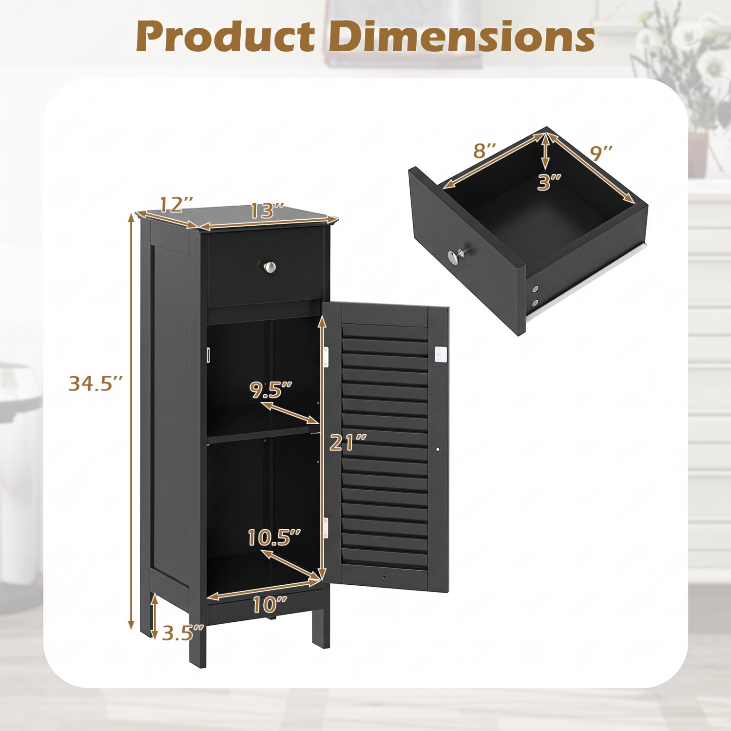 Narrow Bathroom Storage Cabinet with Adjustable Shelf & Drawer