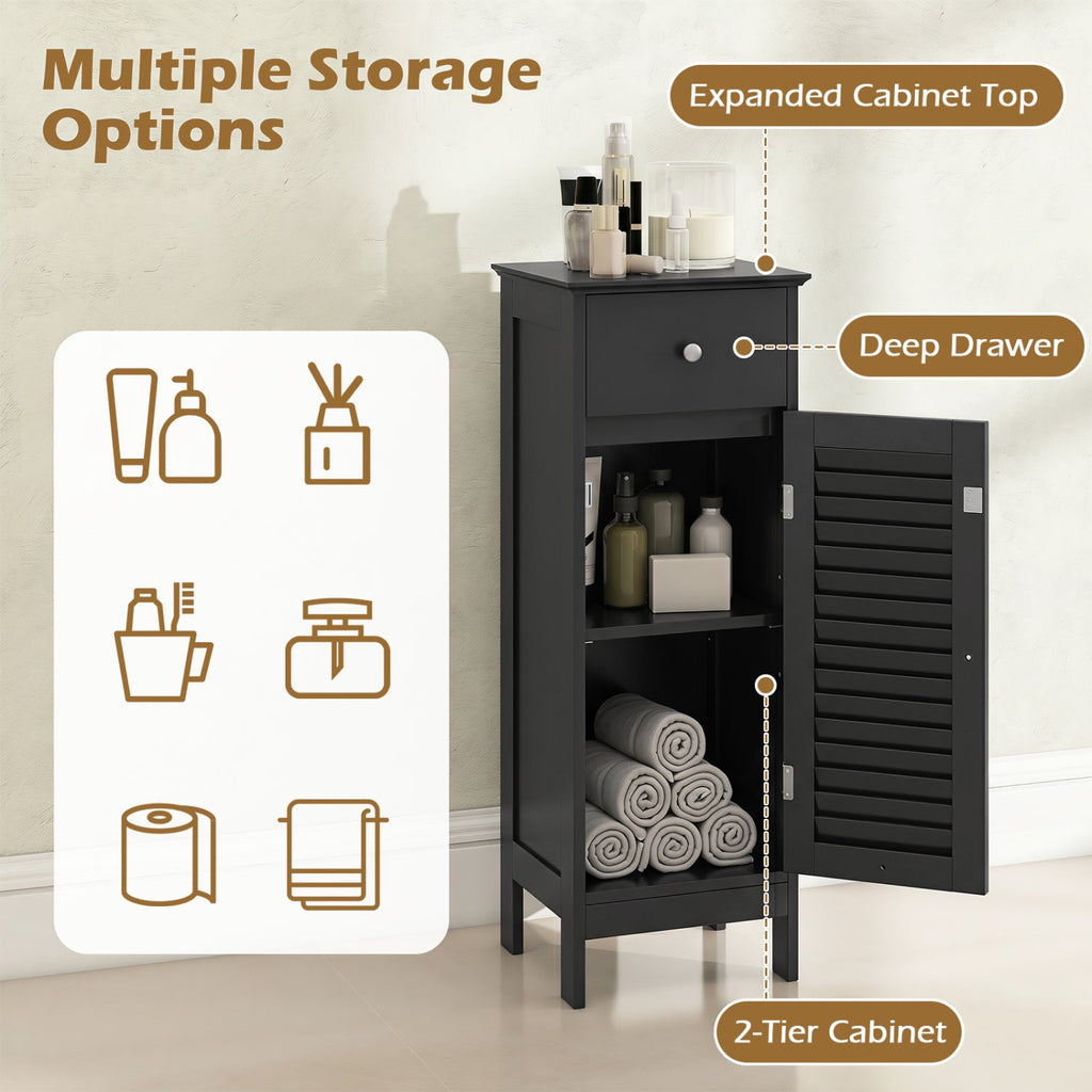 Narrow Bathroom Storage Cabinet with Adjustable Shelf & Drawer