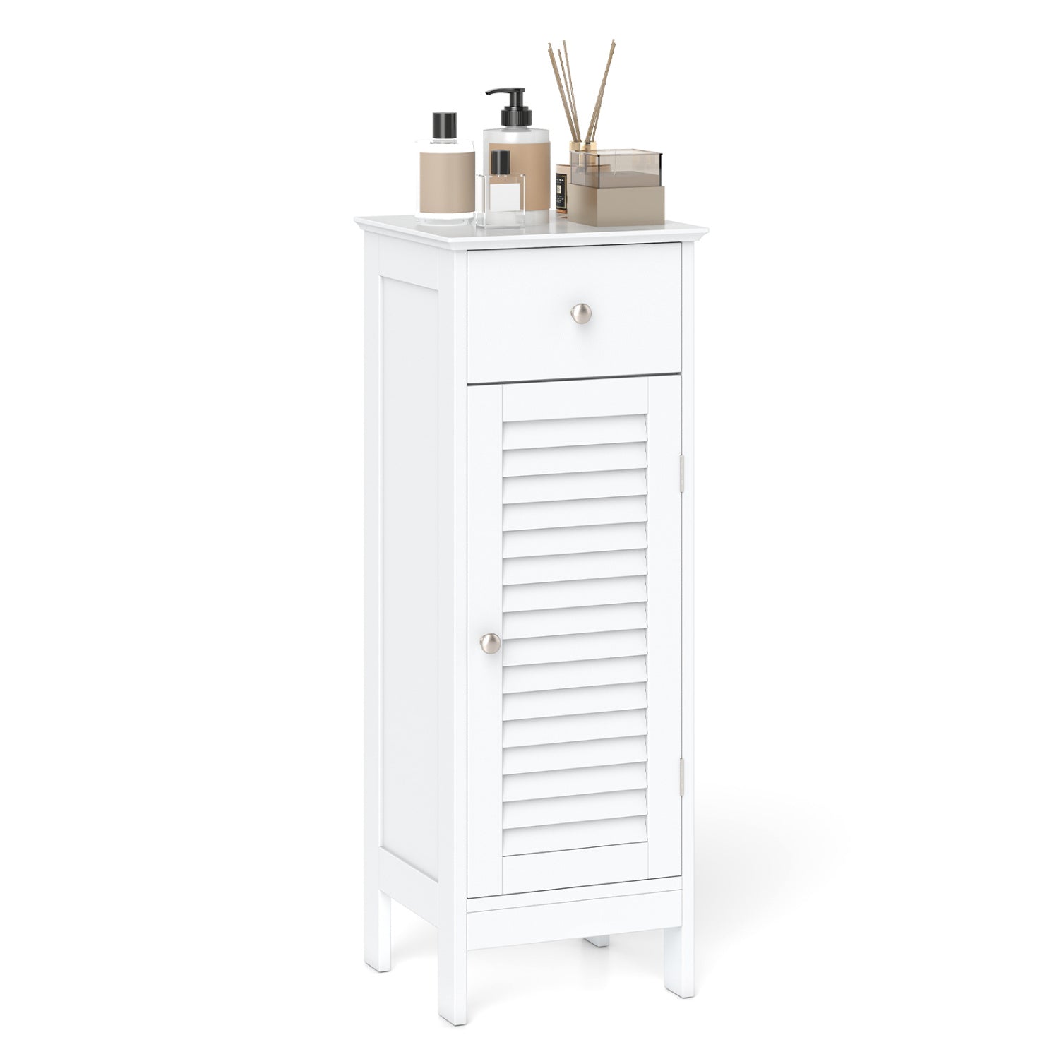 Narrow Bathroom Storage Cabinet with Adjustable Shelf & Drawer