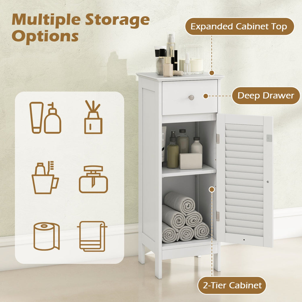 Narrow Bathroom Storage Cabinet with Adjustable Shelf & Drawer