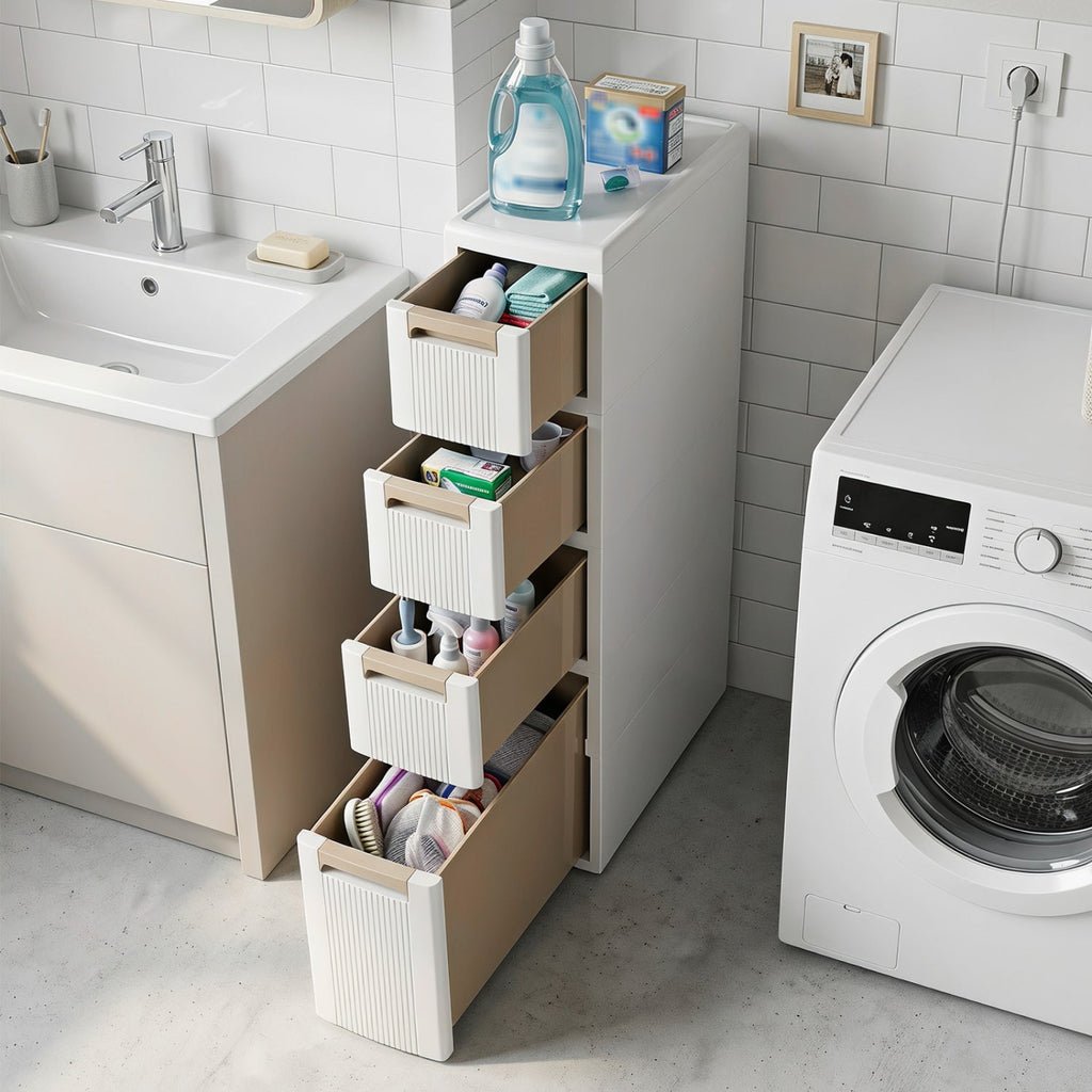 Narrow Storage Cabinet with Drawers and Removable Dividers