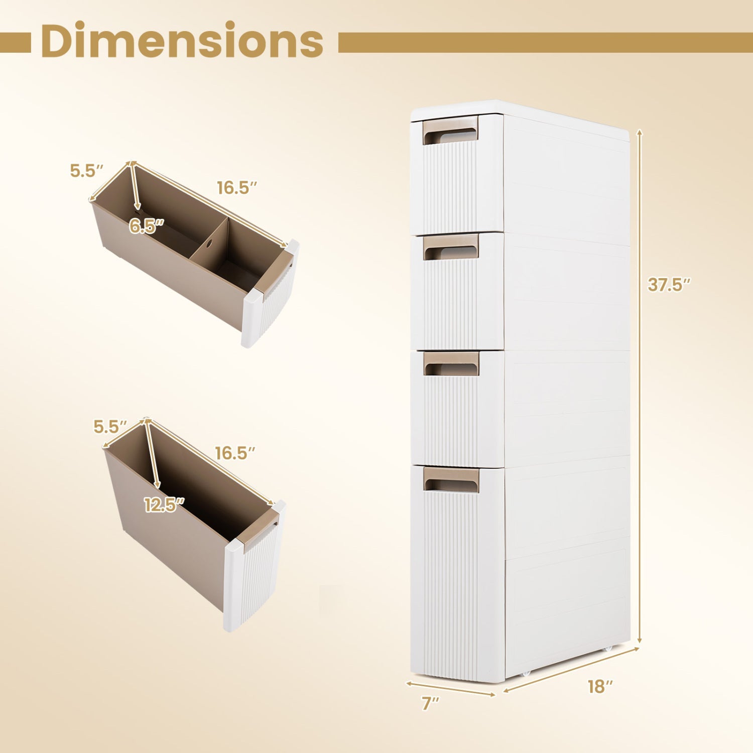 Narrow Storage Cabinet with Drawers and Removable Dividers