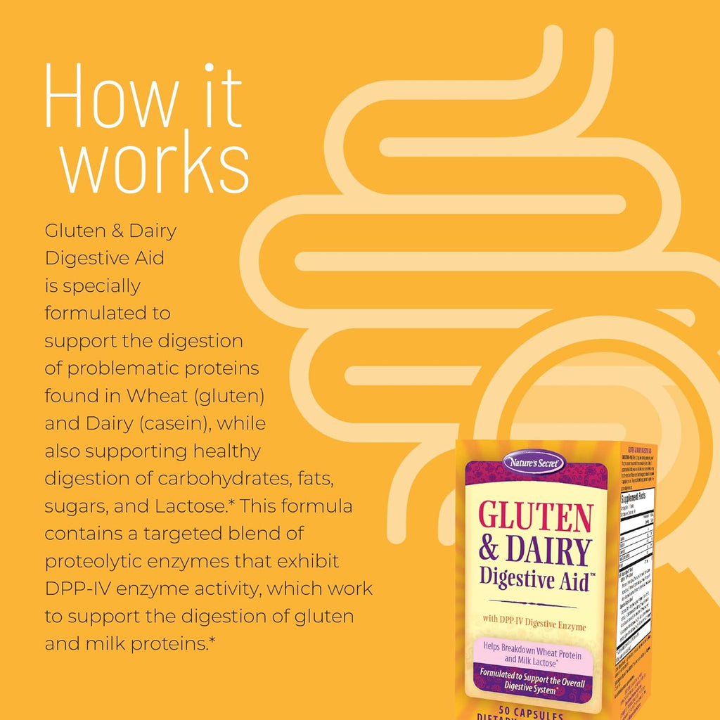 Nature's Secret Gluten and Dairy Digestive Aid, Digestive Enzyme Supplement, 50 Capsules