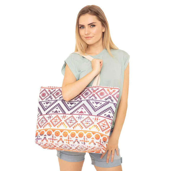 Colorful Tribal Pattern Beach Tote Bag